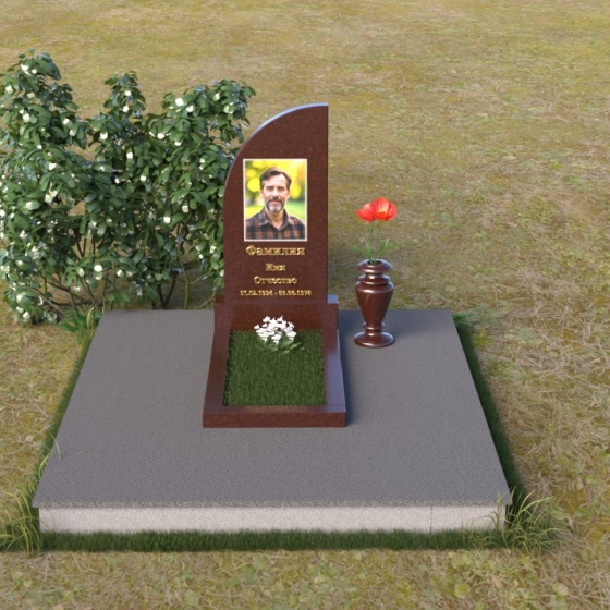 Памятник с волнистым верхом из гранита, гранит Лезниковский, вид 3