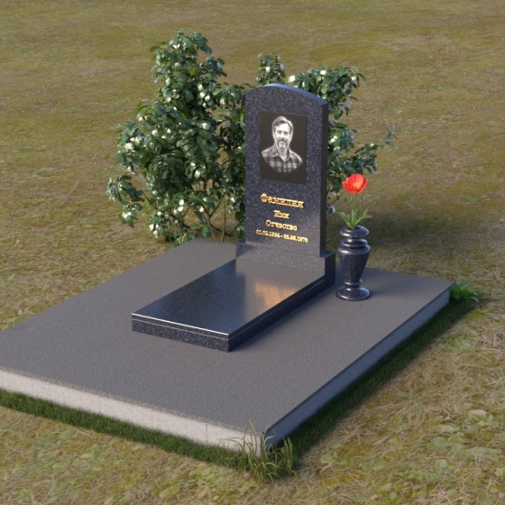 Фигурный гранитный памятник с мягким изгибом, гранит Блю Перл