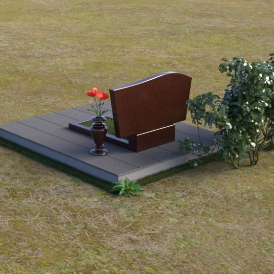Мемориальная композиция с волнообразным верхом, гранит Лезниковский, вид 4