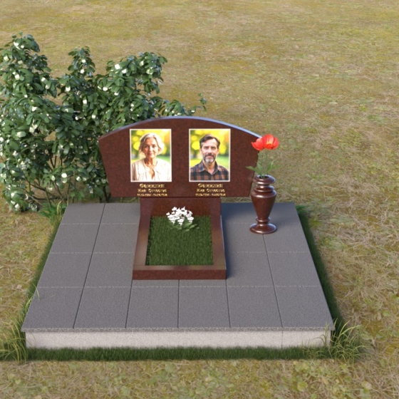 Горизонтальный памятник — полуарка из гранита, гранит Лезниковский, вид 3, в Якутске