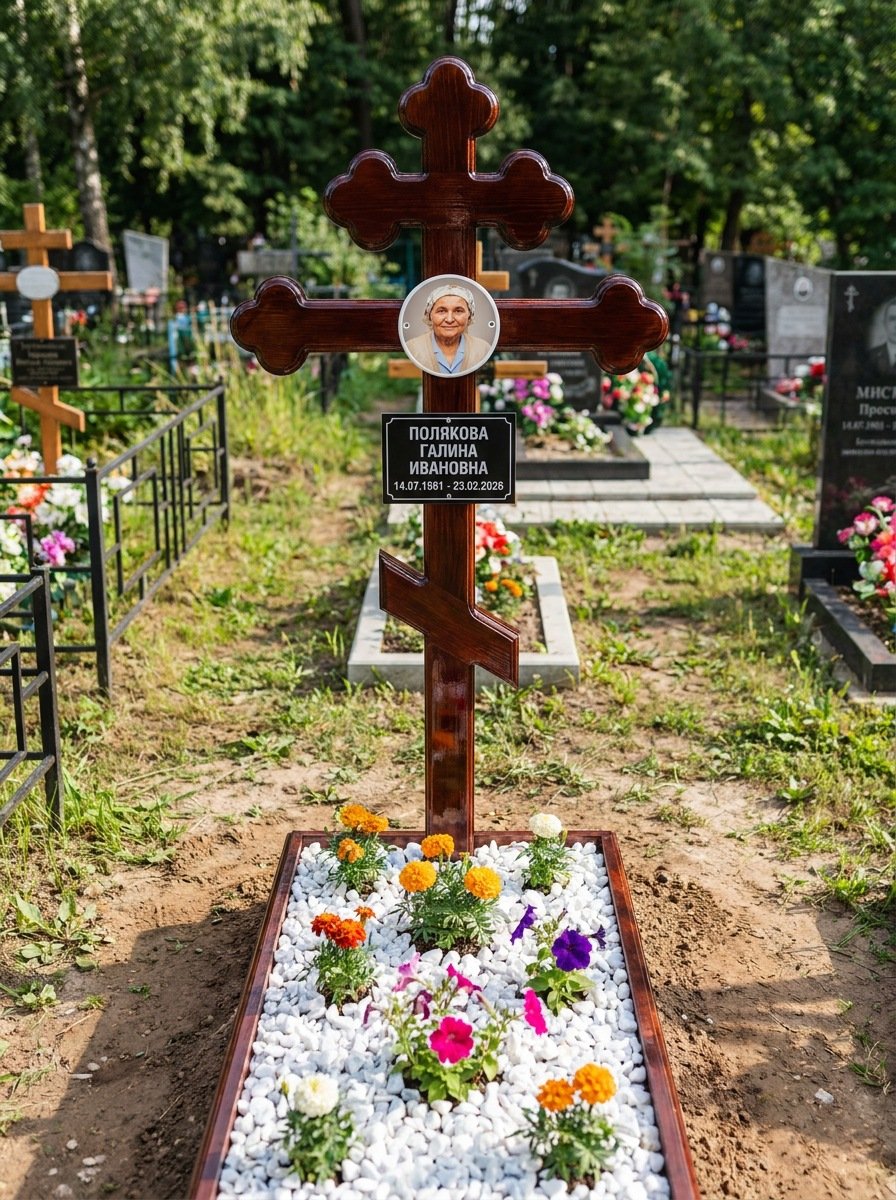 Портрет на памятнике в Новокузнецке — Цветной портрет на овале 130×180 мм — на деревянный крест