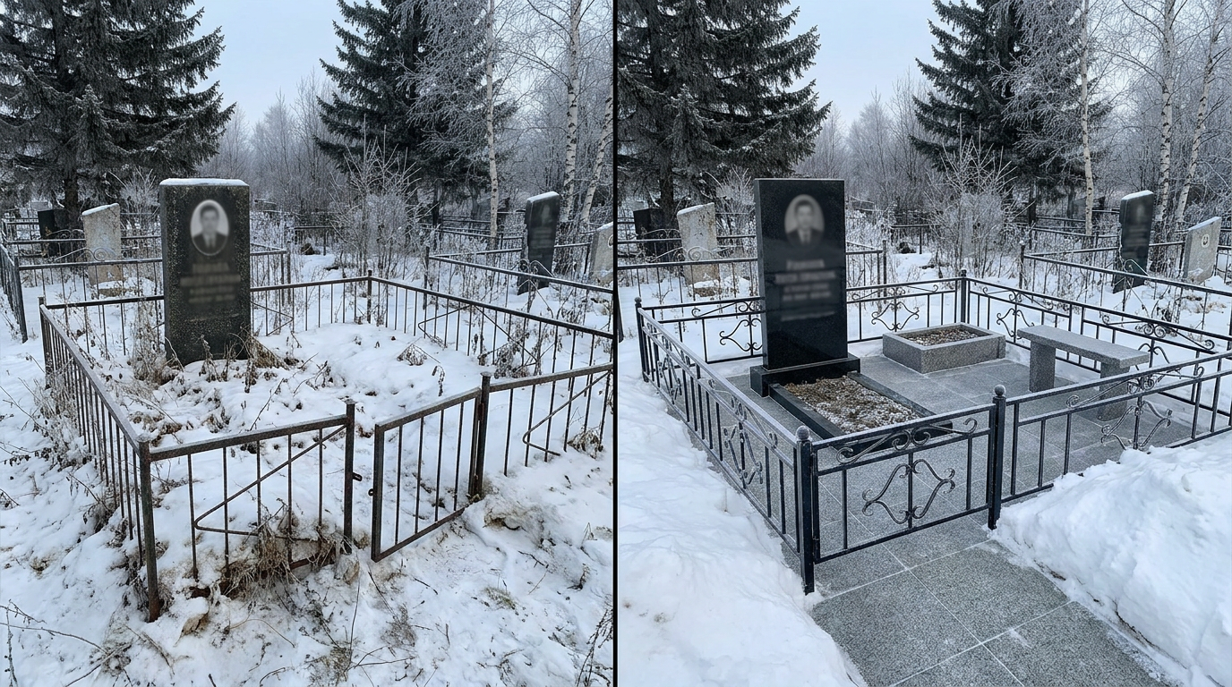 Благоустройство могилы в Новокузнецке — пример 1