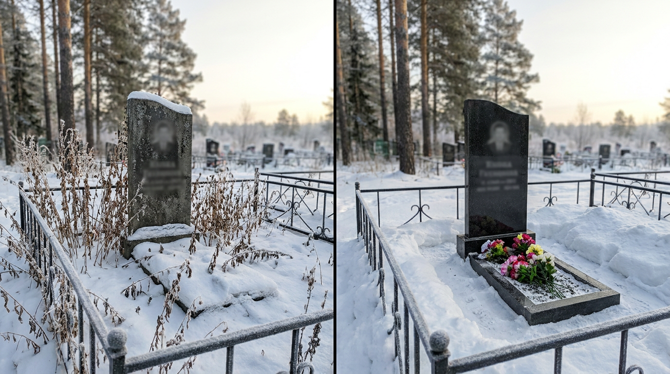Уборка могилы в Новокузнецке — пример 1
