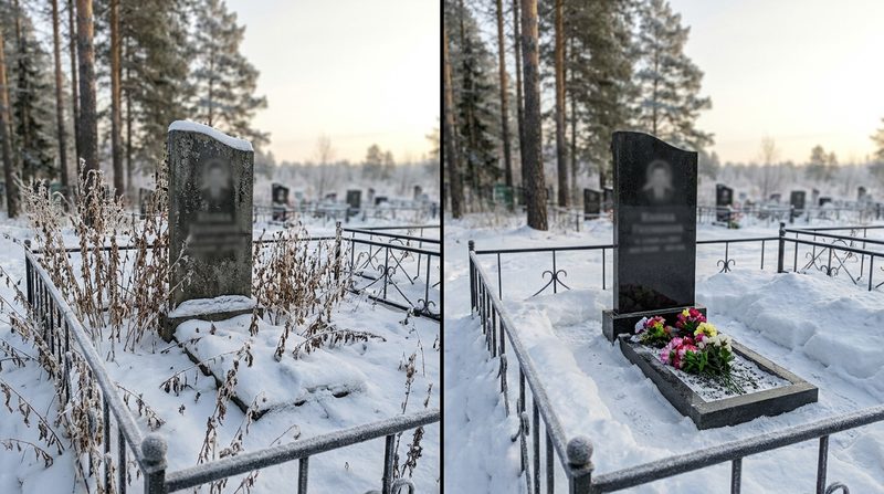 Уборка могилы в Новокузнецке — пример 1